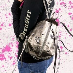 Beautiful Disaster Mini Angel Backpack Bag Purse Pewter Metallic Edgy Punk NWT